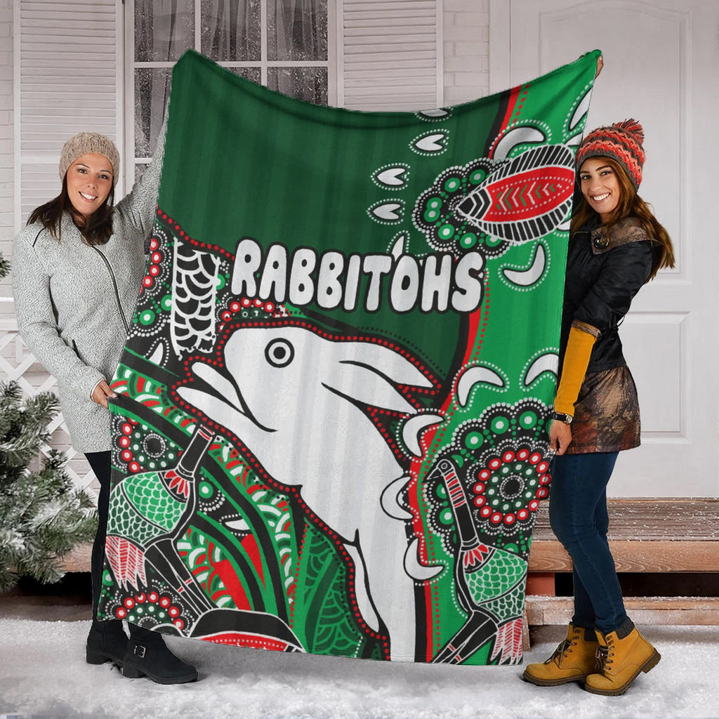 south-sydney-rabbitohs-rugby-custom-blanket-indigenous-dreaming-rabbitohs