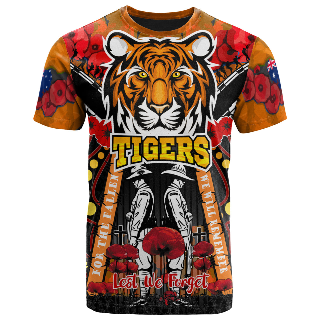 tigers-rugby-anzac-day-watercolour-t-shirt-custom-remembrance-west-tigers-with-poppy-flower