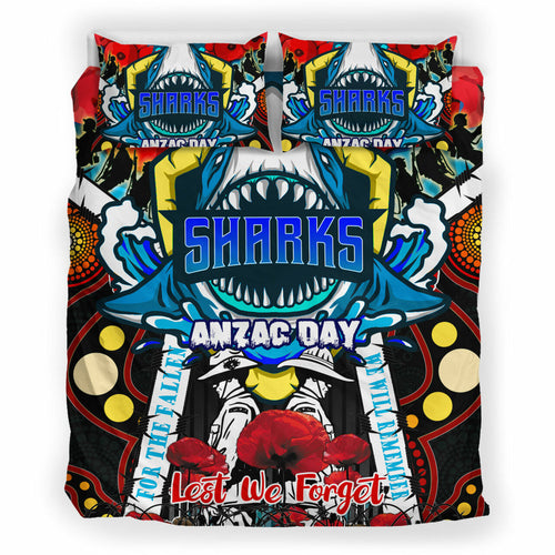 sharks-rugby-anzac-day-watercolour-custom-bedding-set-remembrance-cronulla-sutherland-sharks-with-poppy-flower