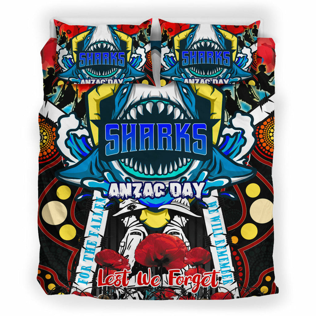 sharks-rugby-anzac-day-watercolour-custom-bedding-set-remembrance-cronulla-sutherland-sharks-with-poppy-flower