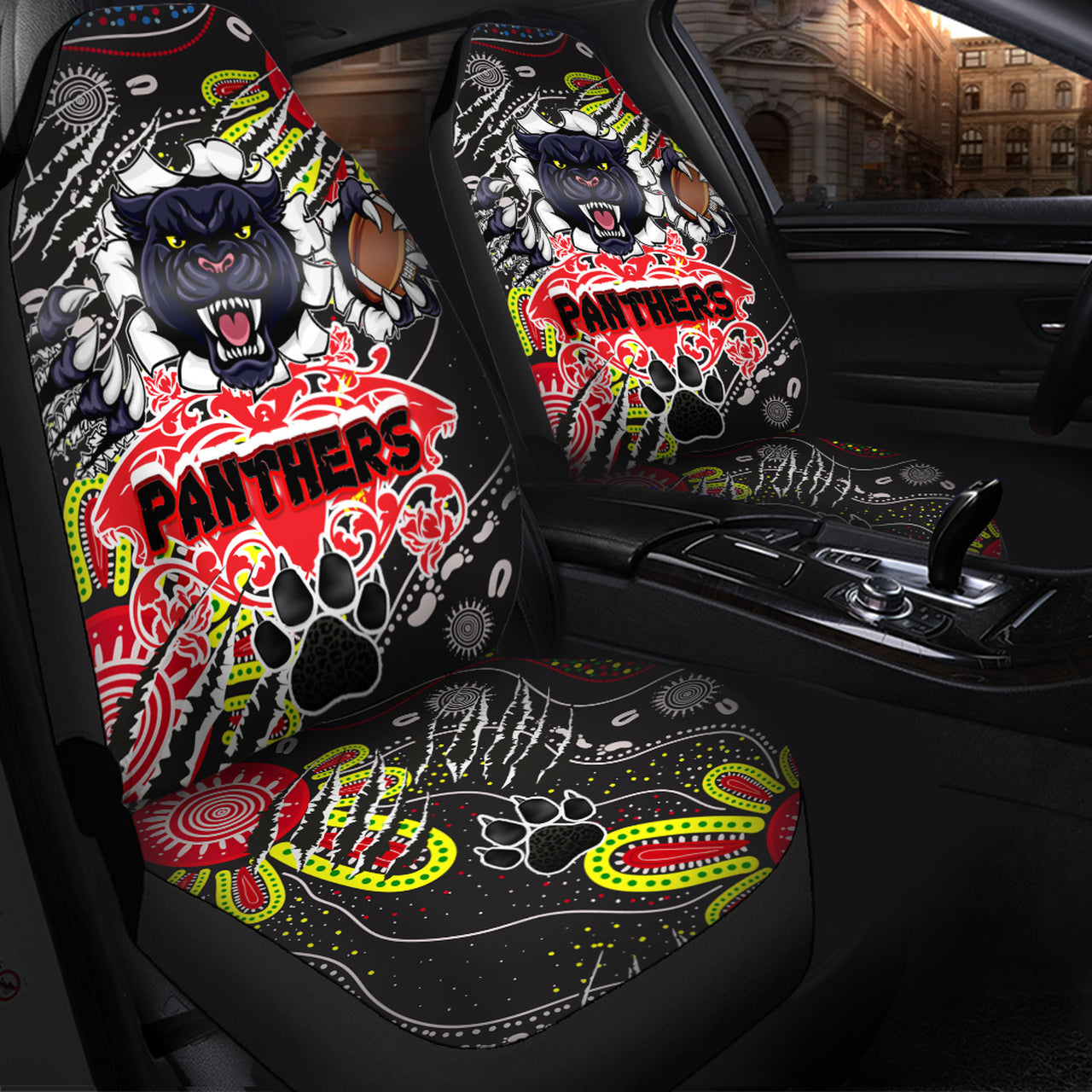 panthers-rugby-aboriginal-car-seat-cover-indigenous-super-black-panthers-scratch-style