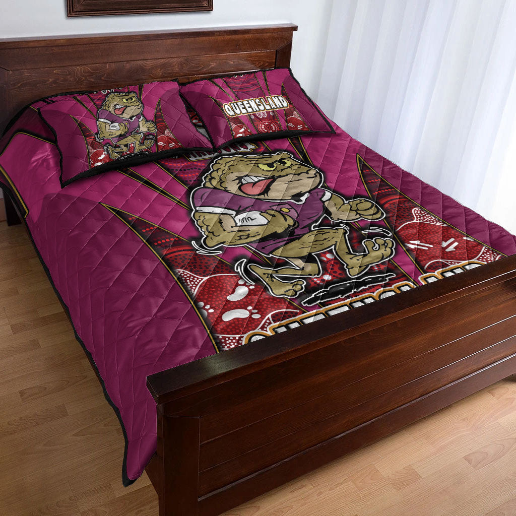queensland-rugby-league-team-quilt-bed-set-queensland-maroons-mascot-with-aboriginal-art-state-of-origin-quilt-bed-set