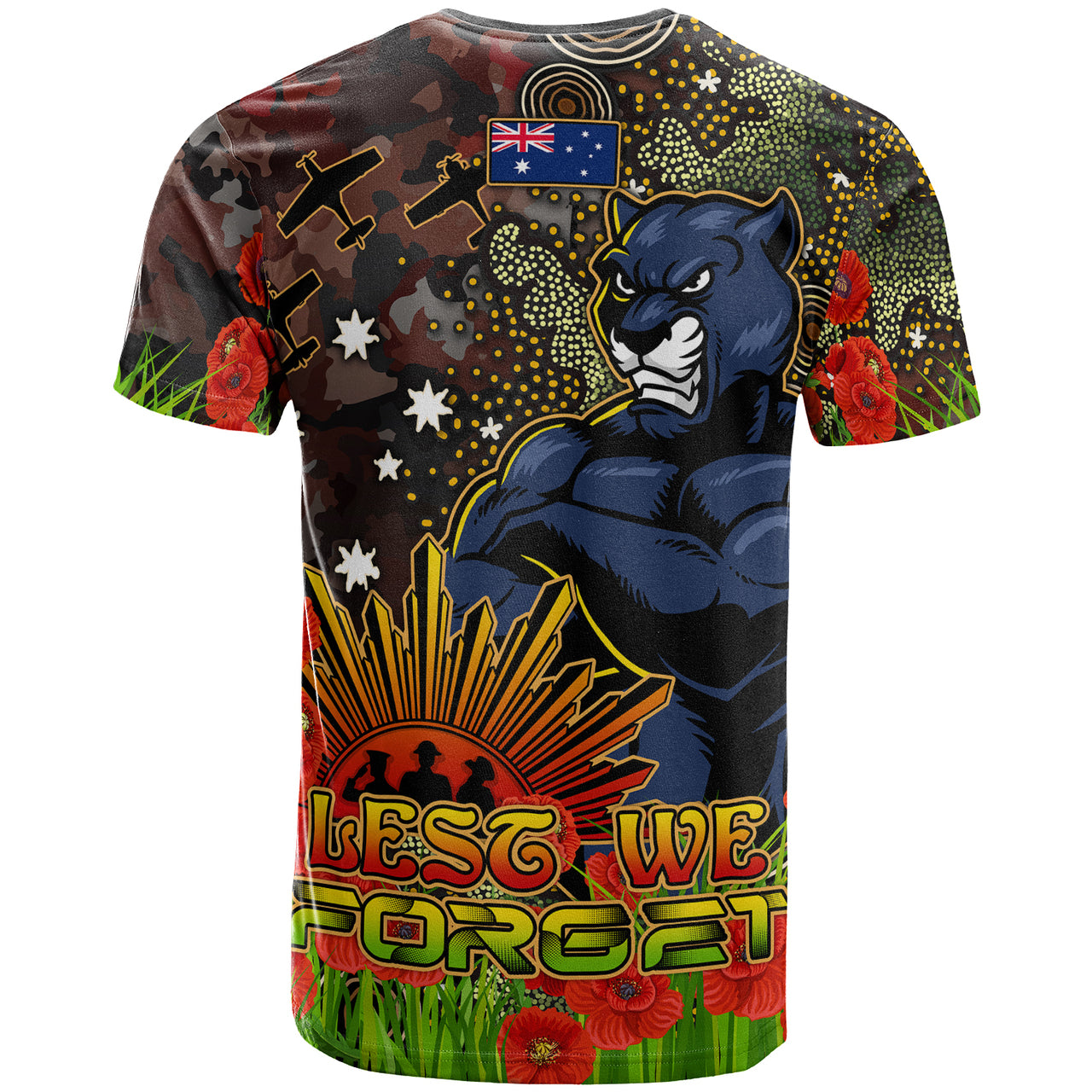 panthers-rugby-t-shirt-custom-anzac-panthers-with-remembrance-poppy-and-indigenous-patterns-t-shirt-1