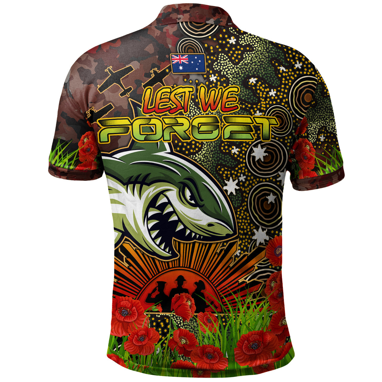sharks-rugby-polo-shirt-custom-anzac-sharks-with-remembrance-poppy-and-indigenous-patterns-polo-shirt