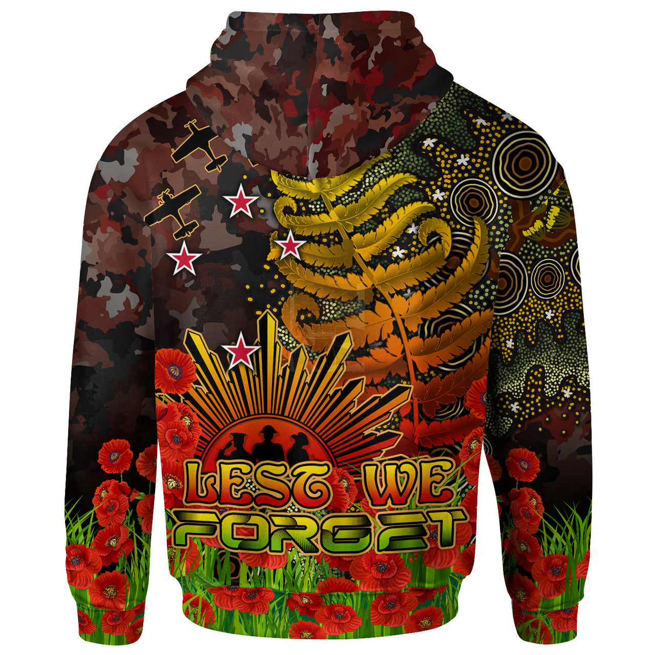 Warriors Rugby Hoodie - Custom Anzac Warriors with Remembrance Poppy and Indigenous Patterns Hoodie RLT13