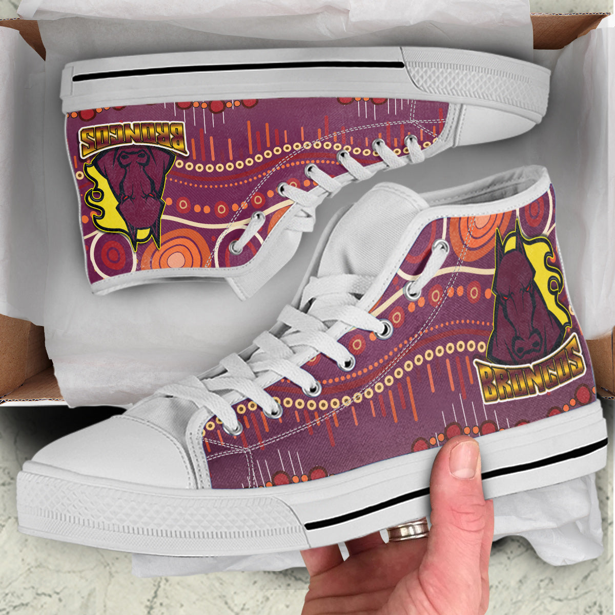 broncos-rugby-high-top-shoes-horse-aboriginal-patterns