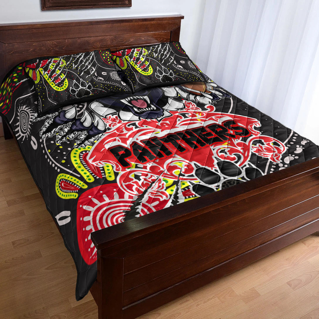 panthers-rugby-aboriginal-quilt-bed-set-indigenous-super-black-panthers-scratch-style