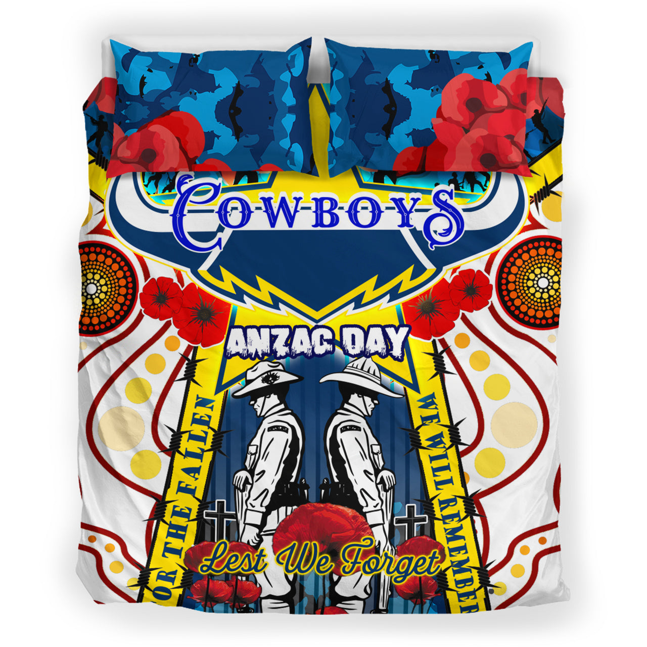 cowboys-rugby-anzac-day-watercolour-bedding-set-custom-remembrance-cowboys-with-poppy-flower