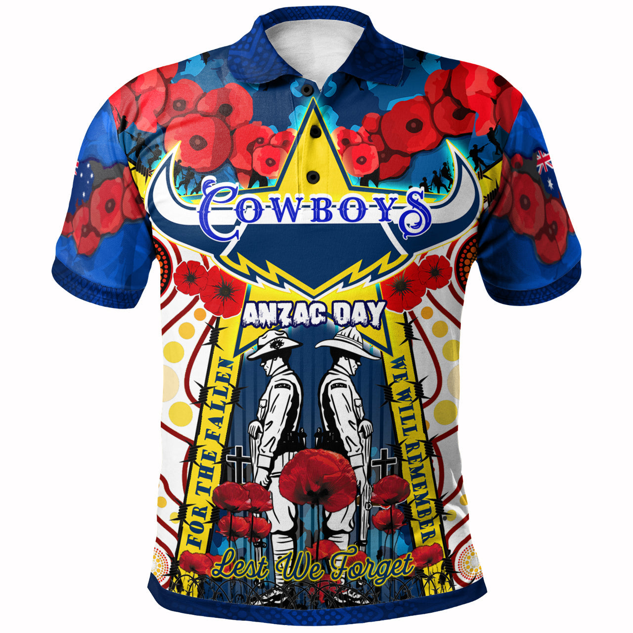 cowboys-rugby-anzac-day-watercolour-polo-shirt-custom-remembrance-cowboys-with-poppy-flower