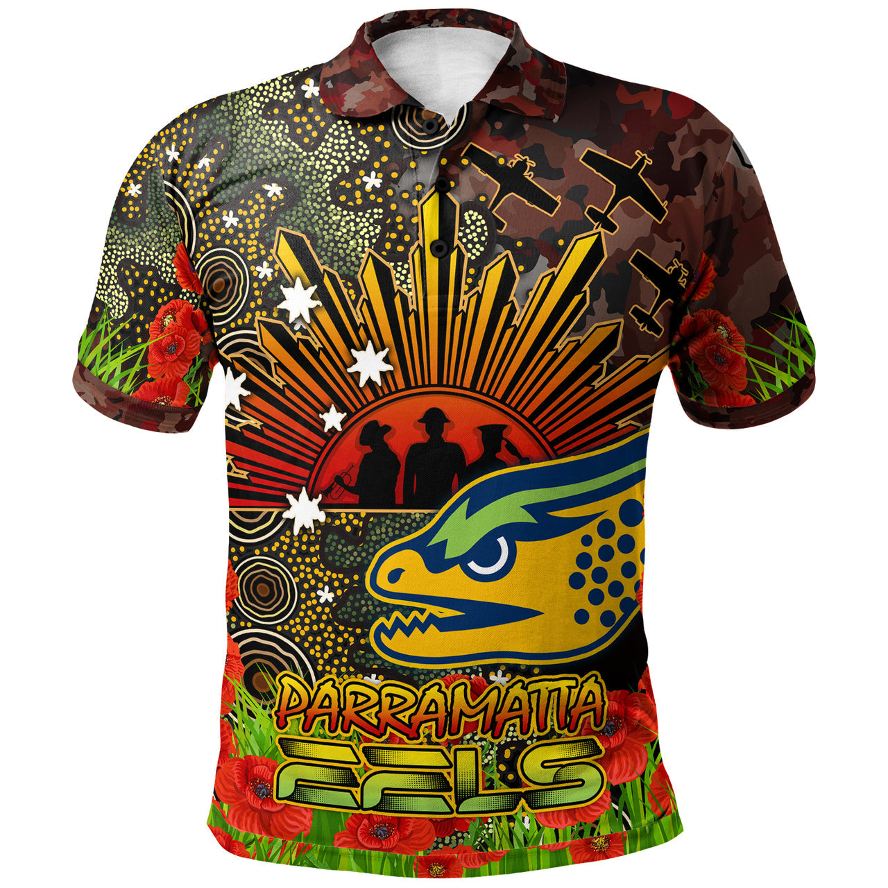 eels-rugby-polo-shirt-anzac-eels-with-remembrance-poppy-and-indigenous-patterns-polo-shirt