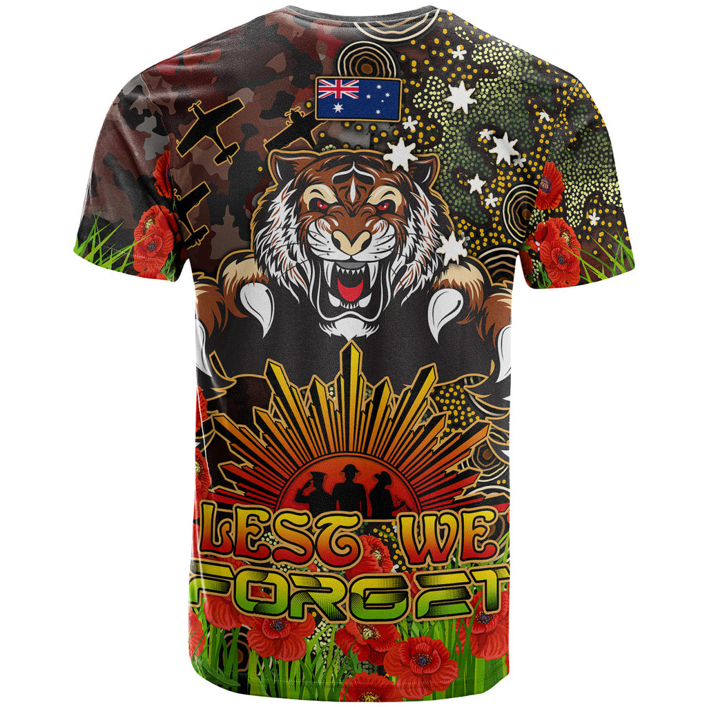tigers-rugby-t-shirt-custom-anzac-tigers-with-remembrance-poppy-and-indigenous-patterns-t-shirt