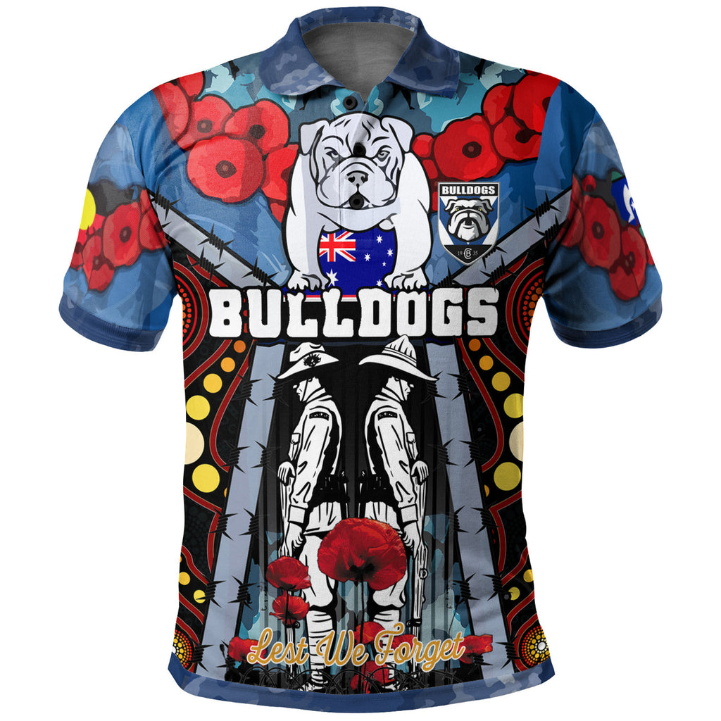 bulldogs-aboriginal-rugby-anzac-day-custom-polo-shirt-remembrance-indigenous-bulldogs-with-poppy-flower-watercolour-style