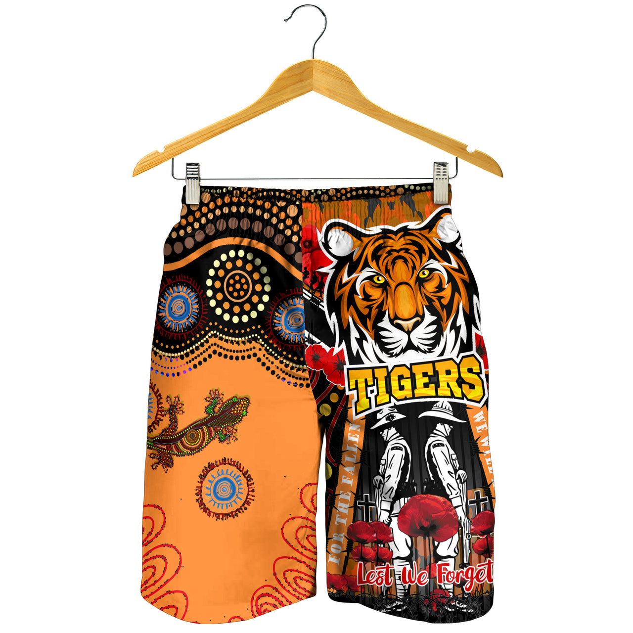 tigers-rugby-anzac-day-watercolour-men-short-custom-remembrance-west-tigers-with-poppy-flower