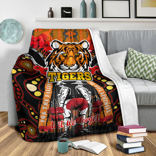 tigers-rugby-anzac-day-watercolour-blanket-custom-remembrance-west-tigers-with-poppy-flower