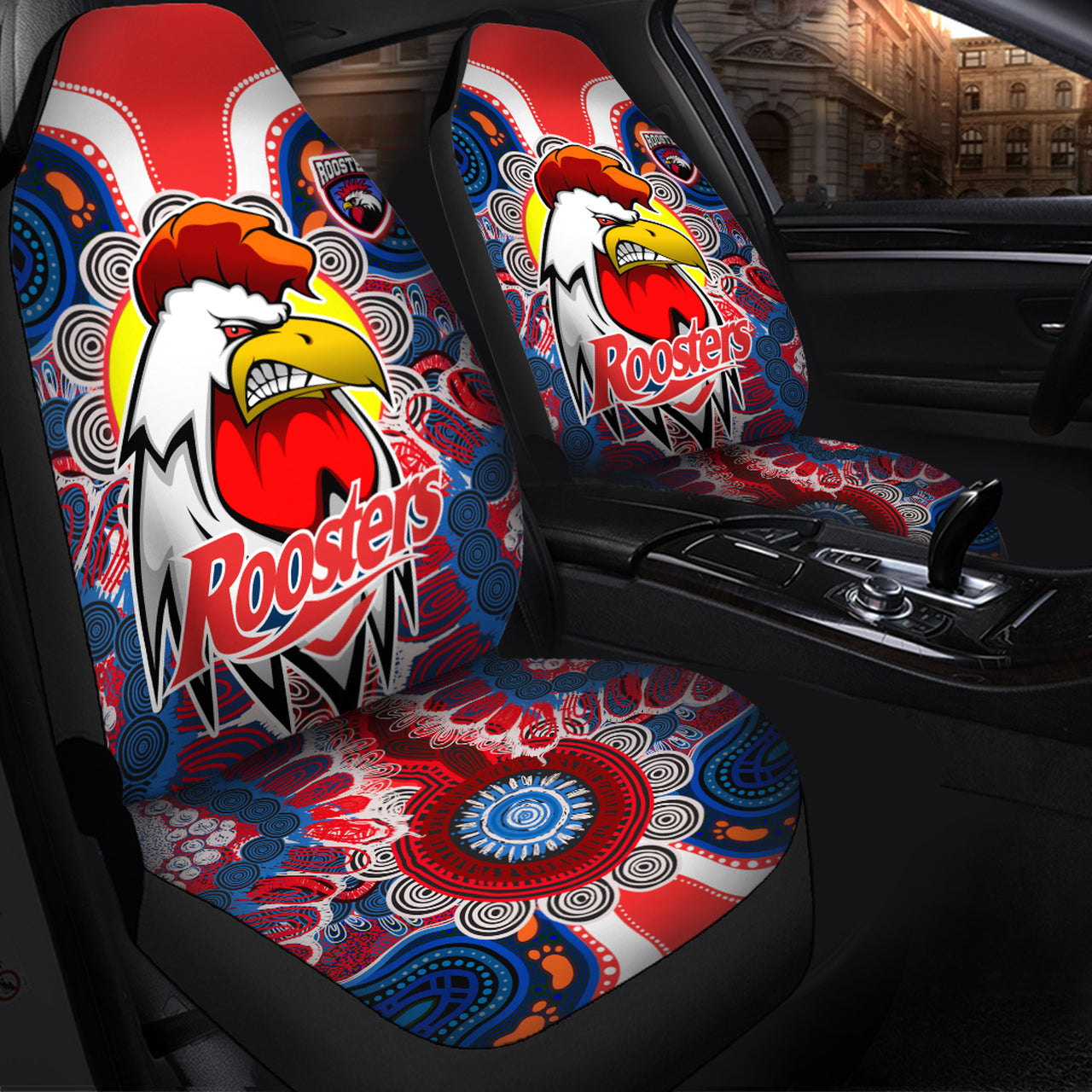 roosters-indigenous-rugby-custom-car-seat-cover-protection-under-the-sun