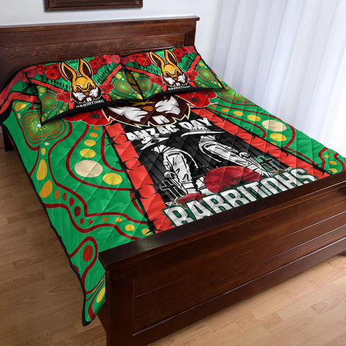 rabbitohs-rugby-aboriginal-anzac-day-custom-watercolour-quilt-bed-set-remembrance-indigenous-rabbitohs-with-poppy-flower
