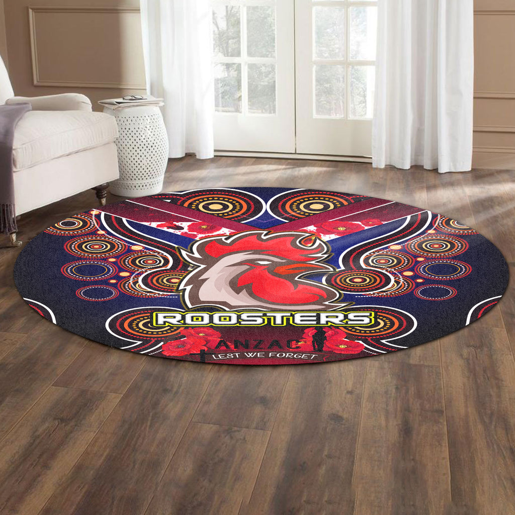 roosters-rugby-round-rug-aboriginal-rooster-anzac-day-lest-we-forget-with-poppy-flower-patterns-round-rug