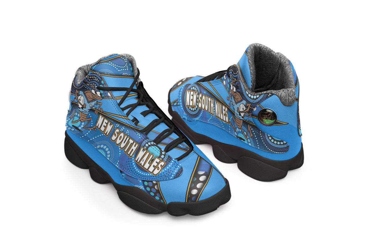 new-south-wales-rugby-league-team-high-top-basketball-shoes-j13-new-south-wales-blues-mascot-aboriginal-art-state-of-origin-sneakers-j13