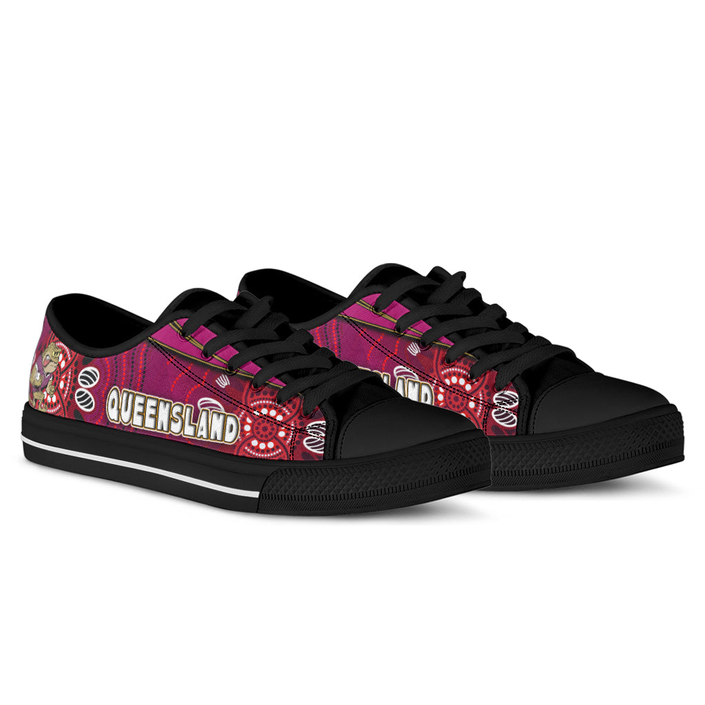 queensland-rugby-league-team-low-top-shoes-queensland-maroons-mascot-aboriginal-art-state-of-origin