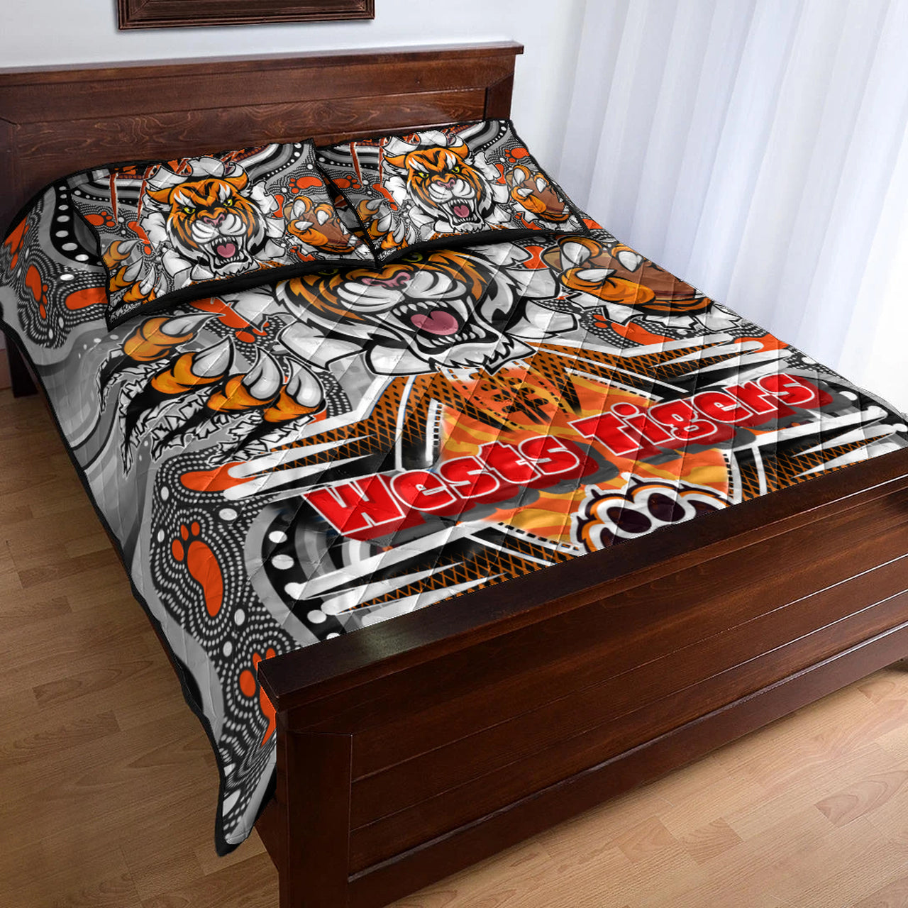 tigers-rugby-aboriginal-quilt-bed-set-custom-indigenous-super-wests-tigers-scratch-style