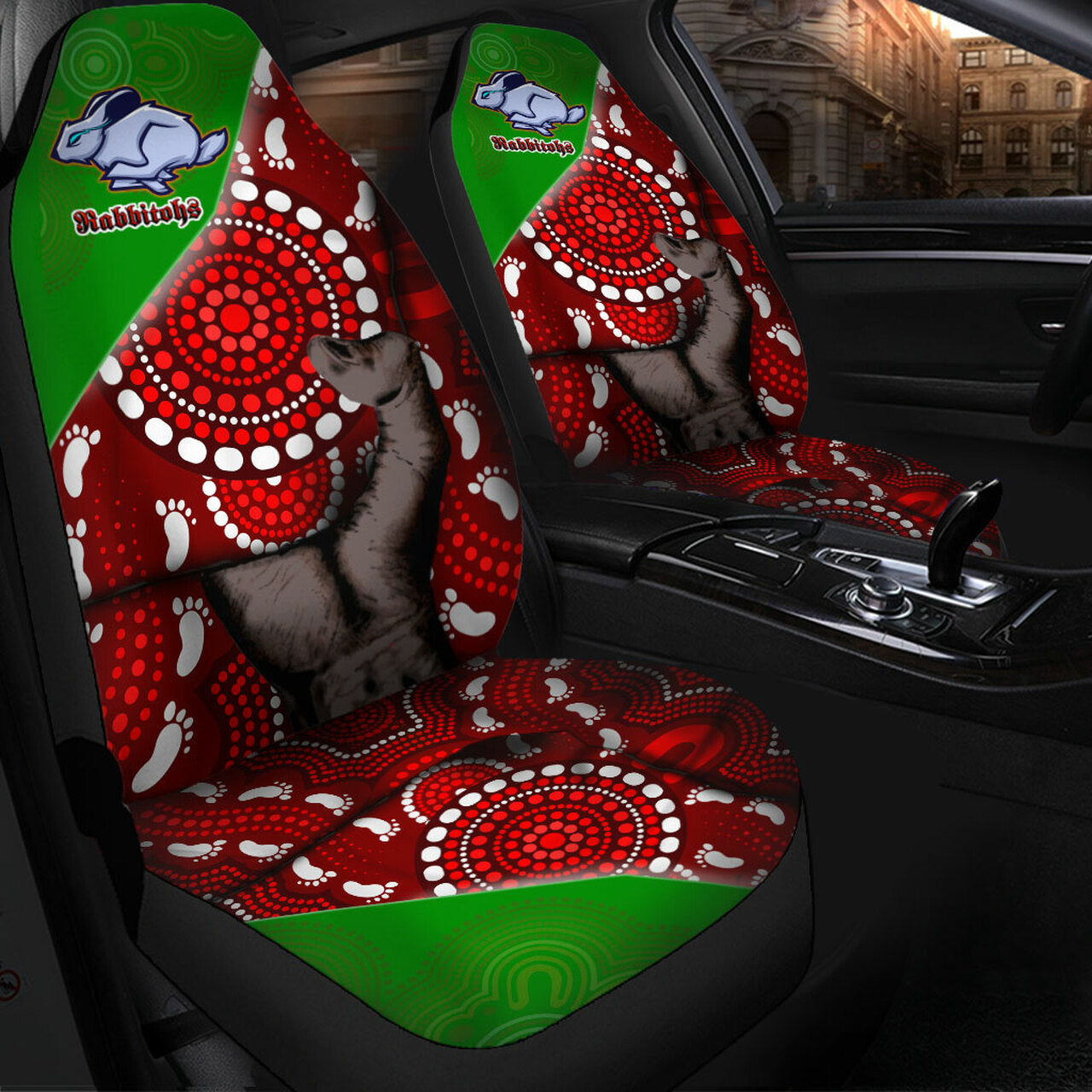 rabbitohs-rugby-aboriginal-custom-patronage-car-seat-cover-south-sydney-rabbitohs-bloods-in-my-veins