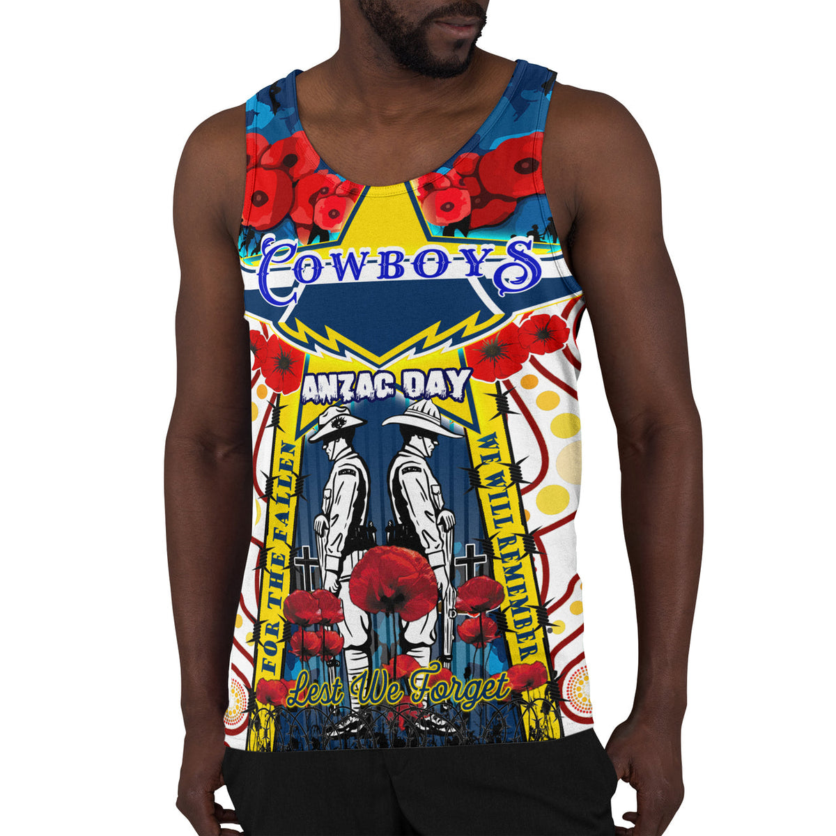 cowboys-anzac-day-watercolour-rugby-men-tank-top-custom-remembrance-cowboys-with-poppy-flower