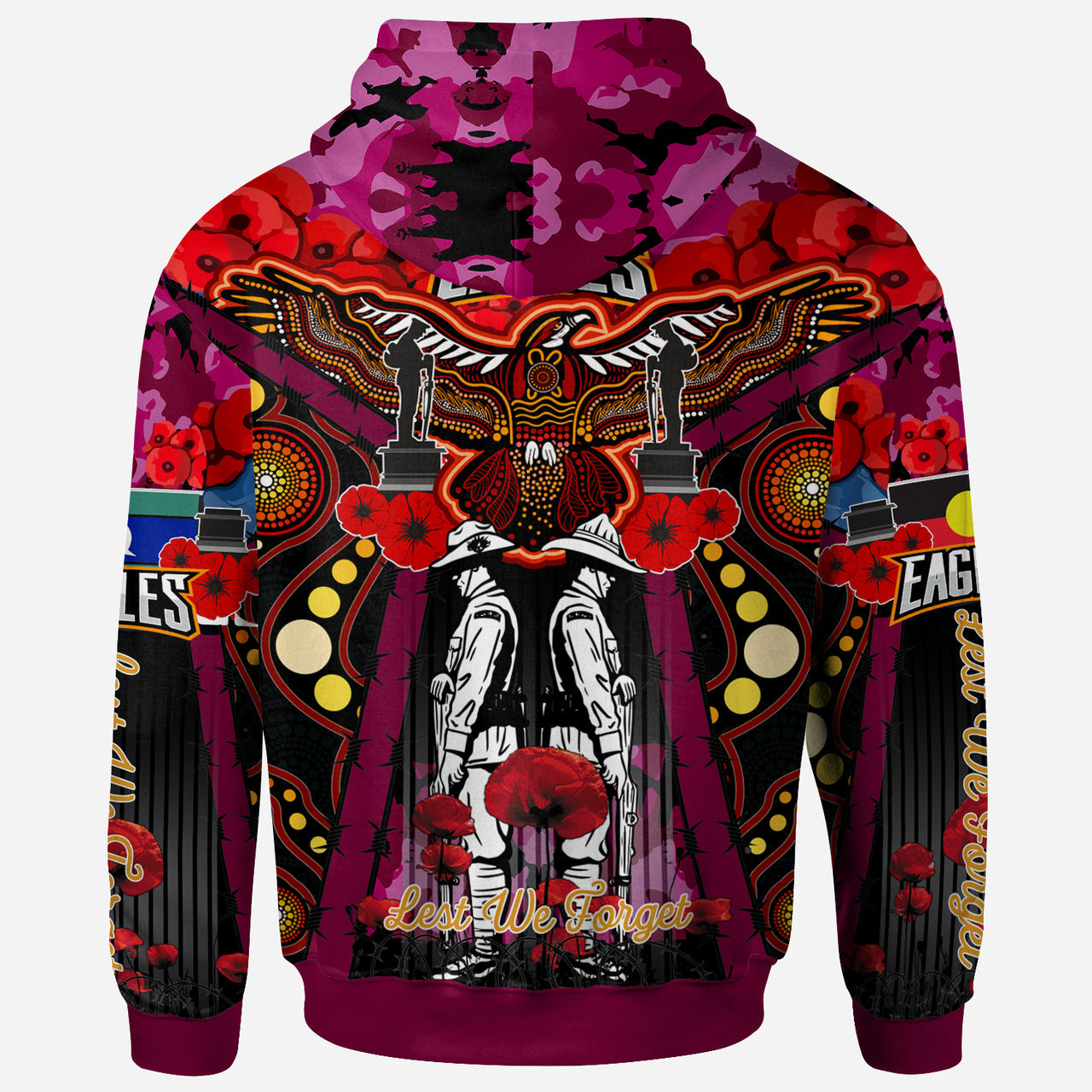 eagles-aboriginal-rugby-anzac-day-custom-hoodie-remembrance-sea-eagles-with-poppy-flower-watercolour-style
