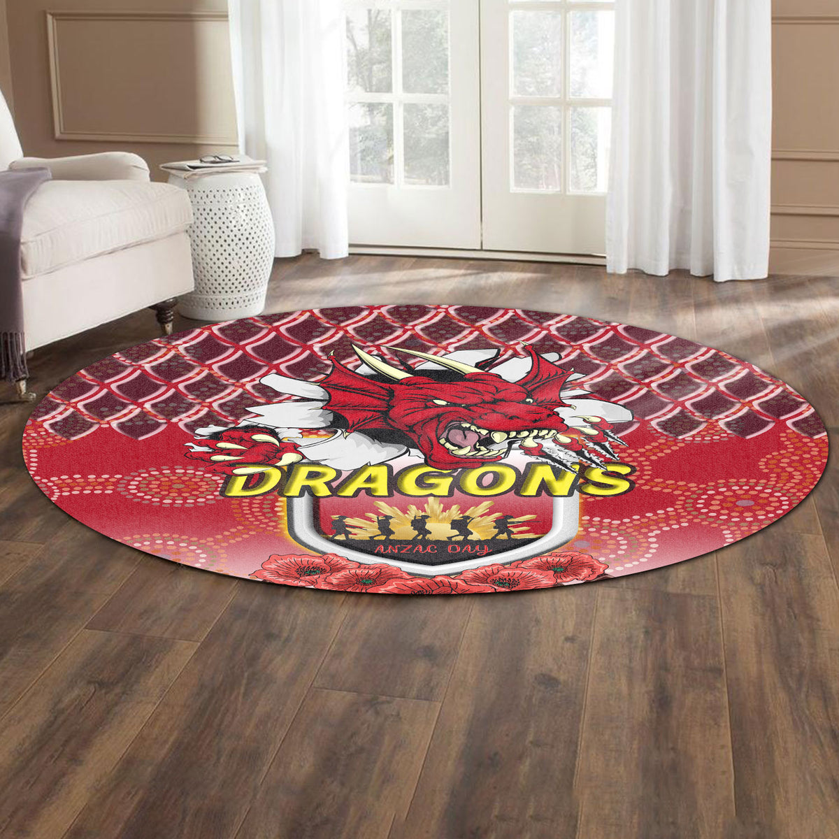 st-george-illawarra-dragons-rugby-round-rug-and-anzac-day-with-dragons-poppy-flower-patterns-round-rug