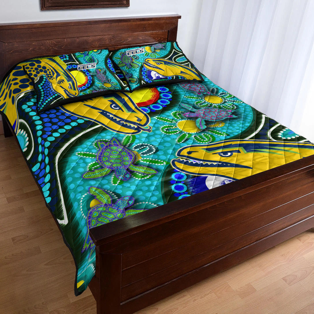 eels-rugby-quilt-bed-set-custom-indigenous-eels-with-aboriginal-and-torres-strait-islander-flag
