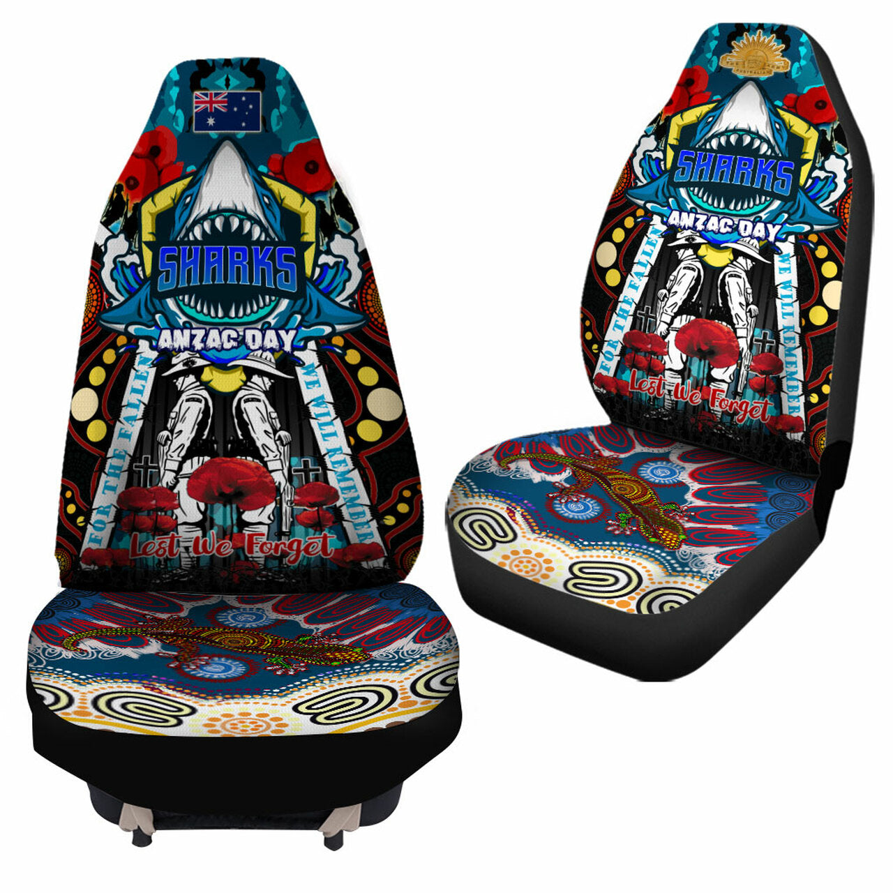 sharks-rugby-anzac-day-watercolour-custom-car-seat-covers-remembrance-cronulla-sutherland-sharks-with-poppy-flower