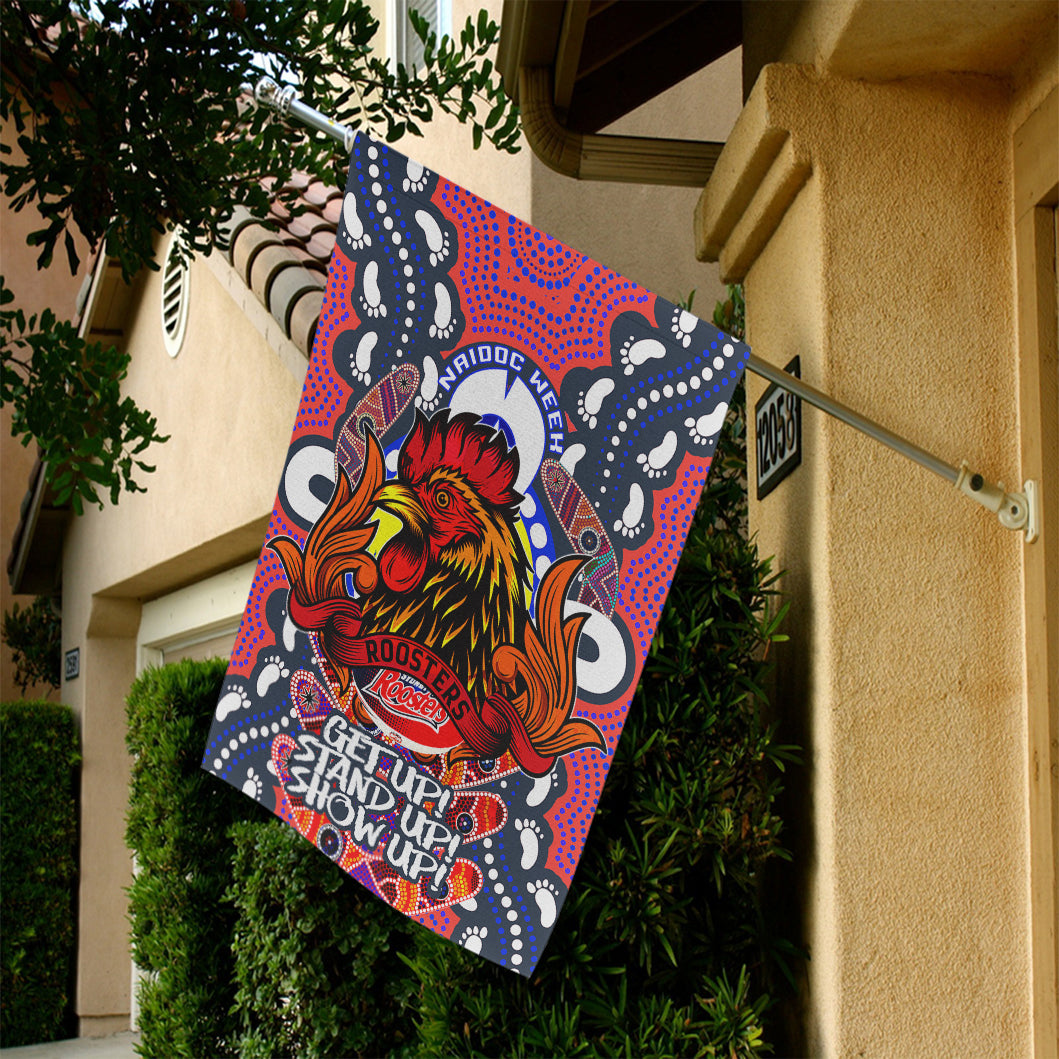rooters-rugby-custom-flag-sydney-roosters-naidoc-week-celebrations-with-aboriginal-footprint-and-boomerang-flag
