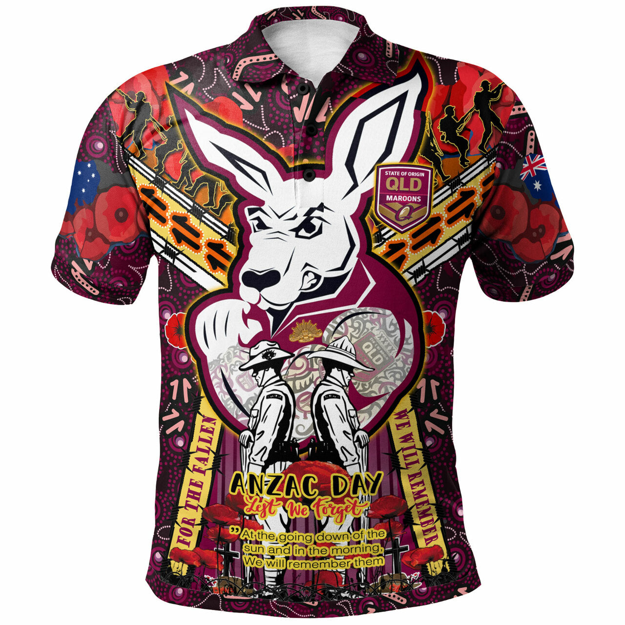 maroons-rugby-aboriginal-anzac-custom-watercolour-polo-shirt-remembrance-maroons-canetoads-queenslanders-with-poppy-flower