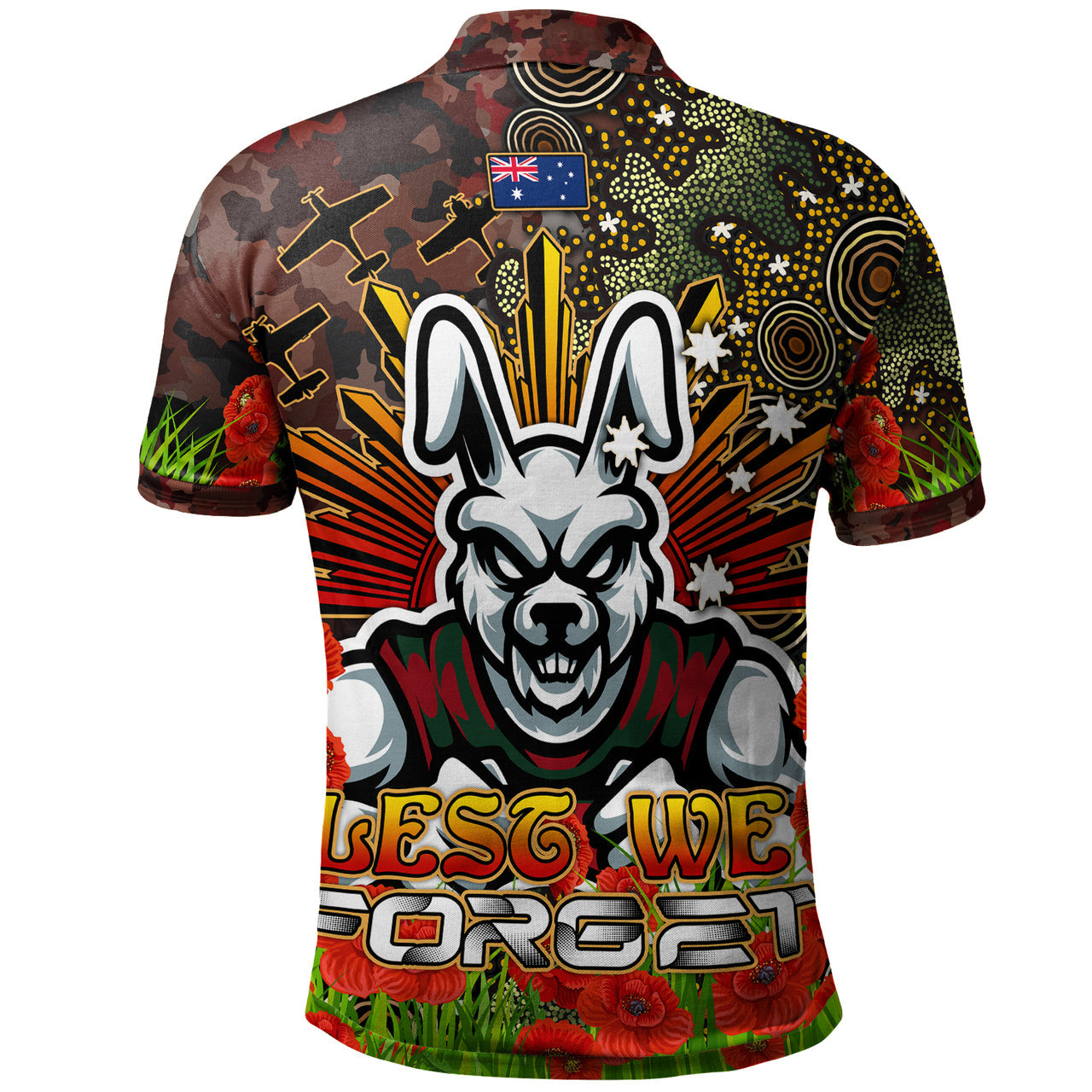 rabbitohs-rugby-polo-shirt-anzac-souths-with-remembrance-poppy-and-indigenous-patterns-polo-shirt