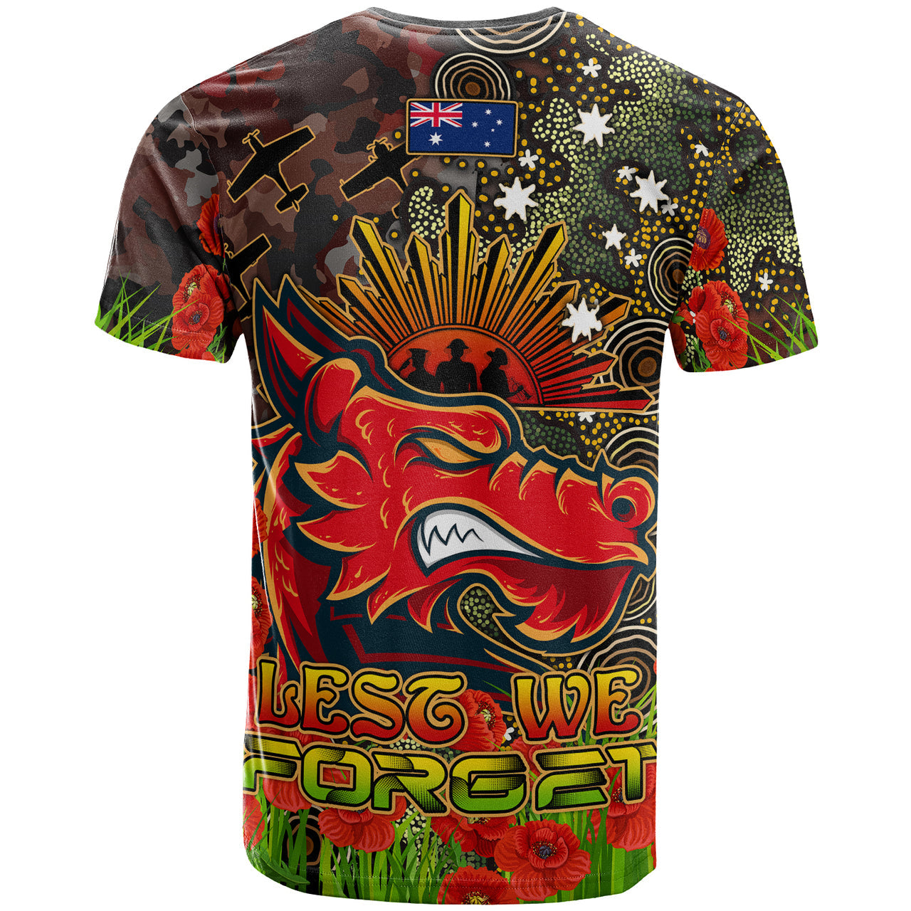 stgeorge-rugby-t-shirt-custom-anzac-dragons-with-remembrance-poppy-and-indigenous-patterns-t-shirt-1