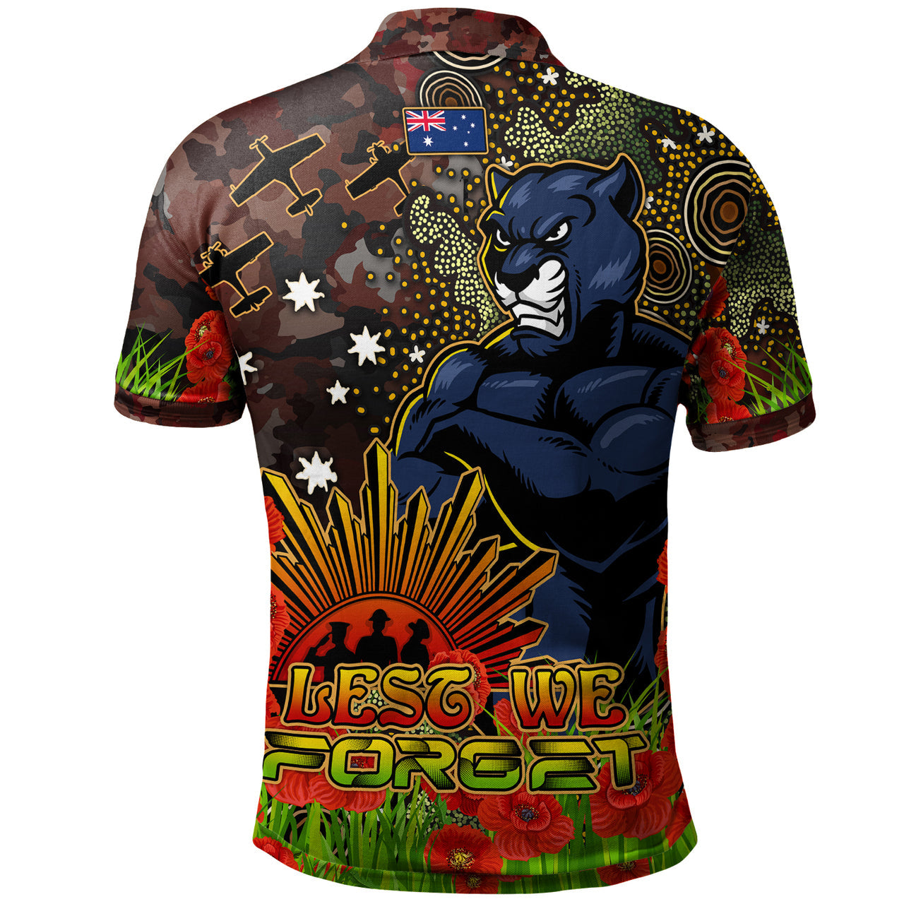 panthers-rugby-polo-shirt-custom-anzac-panthers-with-remembrance-poppy-and-indigenous-patterns-polo-shirt