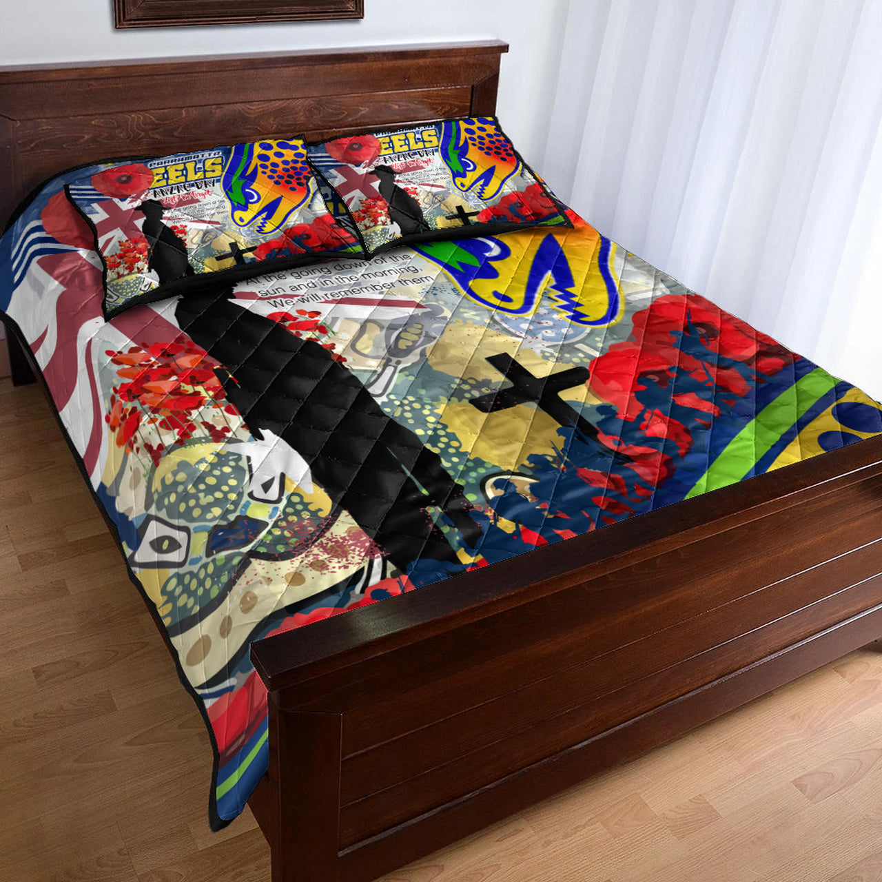 eels-rugby-australia-anzac-day-lest-we-forget-custom-quilt-bed-set-remembrance-eels-with-anzac-poppy-watercolour-style