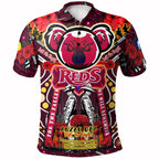 reds-rugby-anzac-aboriginal-custom-watercolour-polo-shirt-remembrance-queensland-reds-with-koala-and-poppy-flower