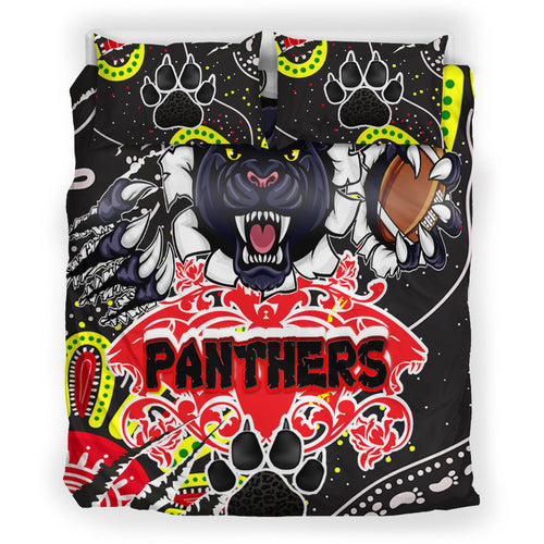 panthers-rugby-aboriginal-bedding-set-indigenous-super-black-panthers-scratch-style