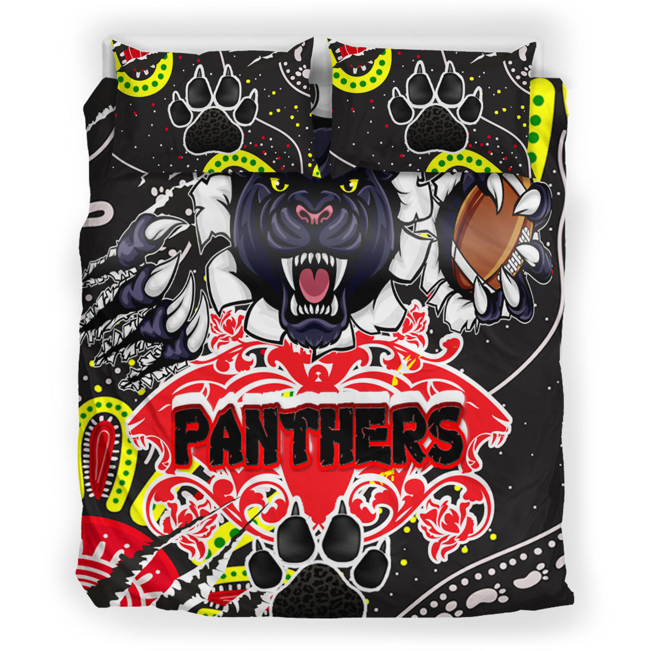 panthers-rugby-aboriginal-bedding-set-indigenous-super-black-panthers-scratch-style