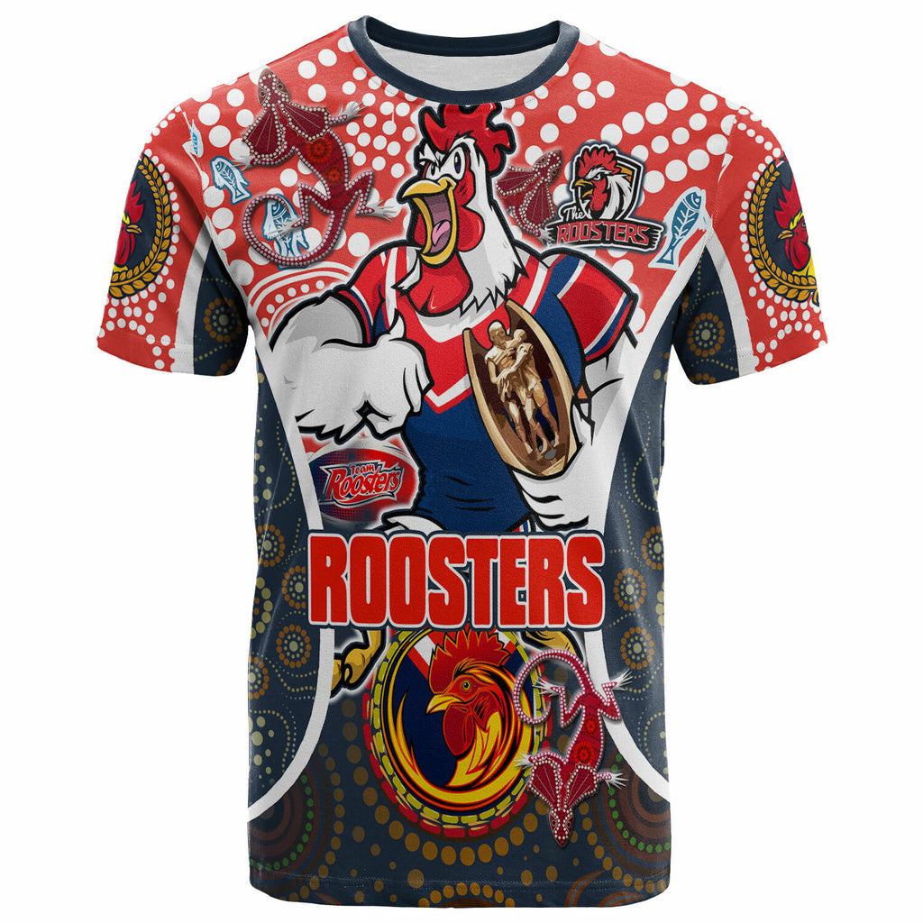 roosters-rugby-t-shirt-custom-sydney-roosters-champion-mascot-with-aboriginal-art-personalised-player-and-number-t-shirt