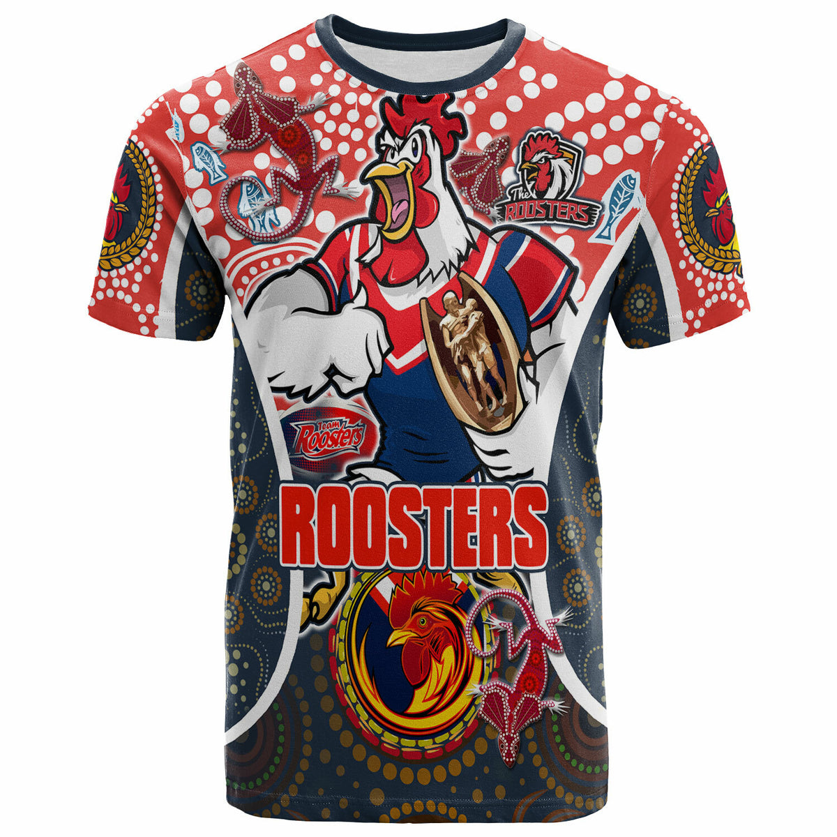 roosters-rugby-t-shirt-custom-sydney-roosters-champion-mascot-with-aboriginal-art-personalised-player-and-number-t-shirt