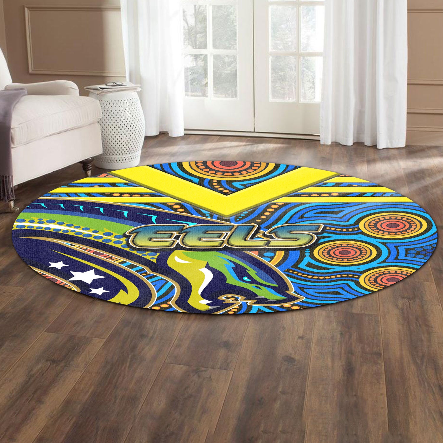 eels-rugby-round-rug-electric-eel-with-aboriginal-patterns-round-rug