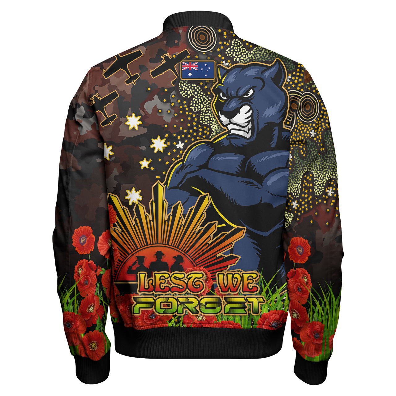 panthers-rugby-bomber-jacket-custom-anzac-panthers-with-remembrance-poppy-and-indigenous-patterns-bomber-jacket-1