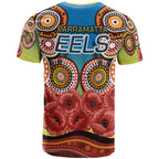 eels-rugby-aboriginal-t-shirt-anzac-day-let-we-forgot-poppy-flower-patterns-t-shirt