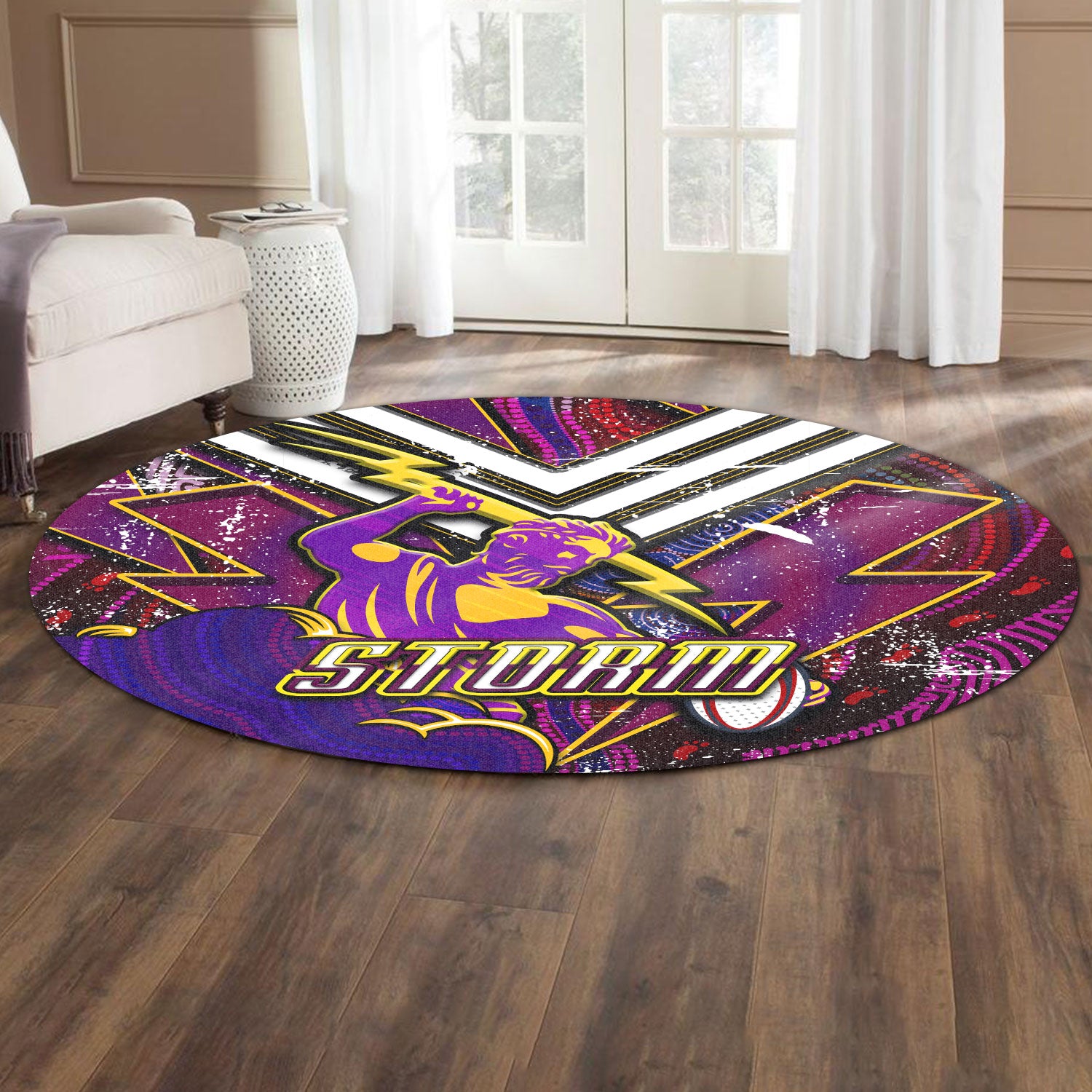 storm-rugby-round-rug-storm-and-thunder-aboriginal-style-of-dot-background-round-rug