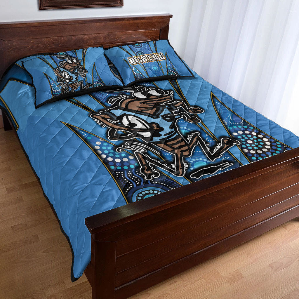 new-south-wales-rugby-league-team-quilt-bed-set-new-south-wales-blues-mascot-with-aboriginal-art-state-of-origin-quilt-bed-set