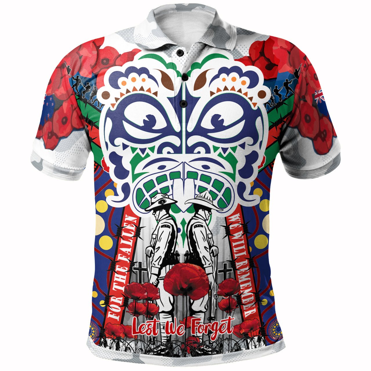 warriors-rugby-anzac-poppy-watercolor-custom-polo-shirt-remembrance-new-zealand-warriors-with-maori-tino-rangatiratanga-flag