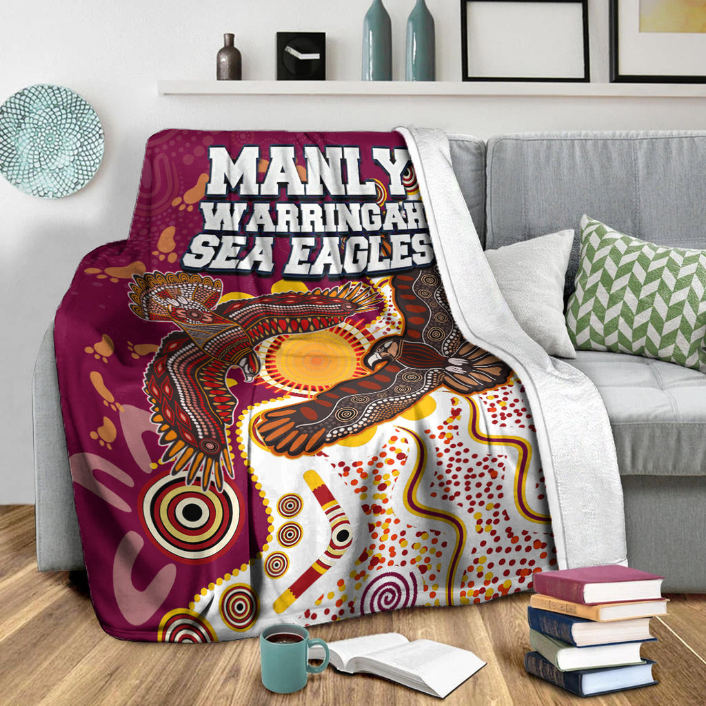 sea-eagles-aboriginal-rugby-blanket-double-sea-eagles-with-tribal-sun-and-footprints