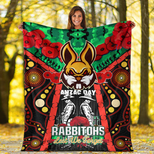 rabbitohs-rugby-aboriginal-anzac-day-custom-watercolour-blanket-remembrance-indigenous-rabbitohs-with-poppy-flower