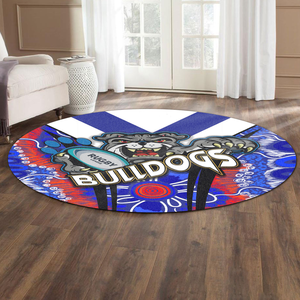 bulldogs-rugby-round-rug-bulldogs-rugby-ball-with-contemporary-style-of-aboriginal-painting-round-rug